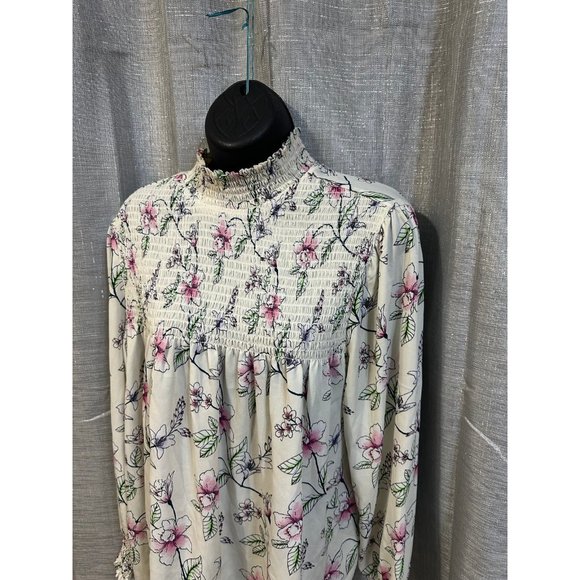 Blouse mock flowers tunic t top beige pink - Picture 3 of 6